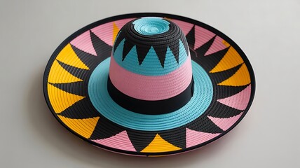 Colorful woven sombrero with geometric patterns straw