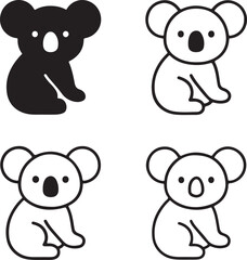 Koala icon set, black silhouette koala vector, editable koala minimal symbol, modern professional animal icons, koala black outline illustration, minimal koala vector