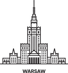 Warsaw Skyline Silhouette Vector Illustration Poland Capital City Landmark Architecture Outline Design