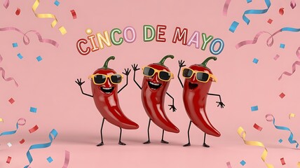 Dancing red chili peppers wearing sunglasses celebration