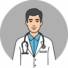 Fototapeta premium Doctor with stethoscope around neck illustration in front of gray circle