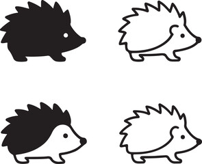 Hedgehog icon set, black silhouette hedgehog vector, editable hedgehog minimal symbol, modern professional animal icons, hedgehog black outline illustration, minimal hedgehog vector