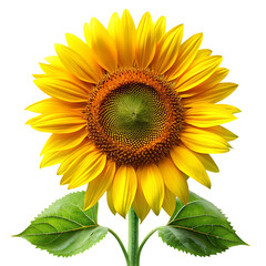 Obraz premium Bright Yellow Sunflower with Green Leaves bloom blossom cutout PNG isolated on a transparent background