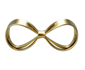 A shiny golden infinity symbol isolated on a transparent background, representing eternity, limitless possibilities, and endless love or friendship