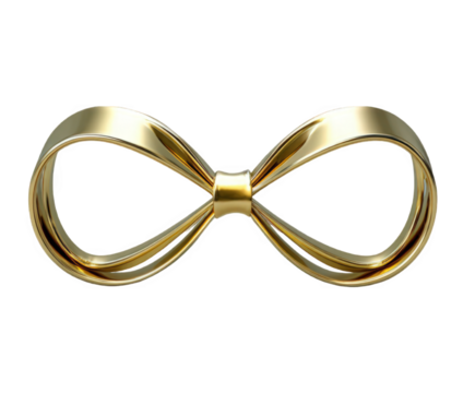 A shiny golden infinity symbol isolated on a transparent background, representing eternity, limitless possibilities, and endless love or friendship