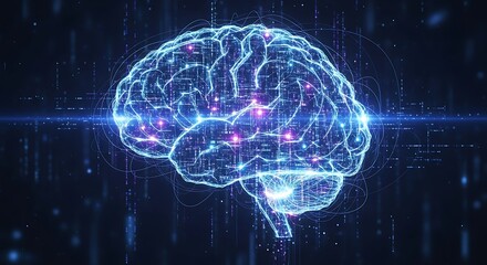 Digital Brain with Glowing Connections Representing AI and Neural Networks.