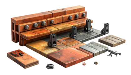 Multicolored brick and tile sections