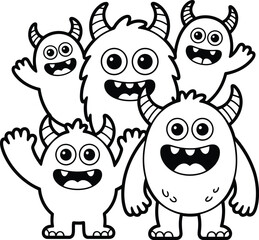 Fototapeta premium Delightful monster cartoon characters bring playful charm to children's designs and fun illustrations, perfect for storybooks and creative projects