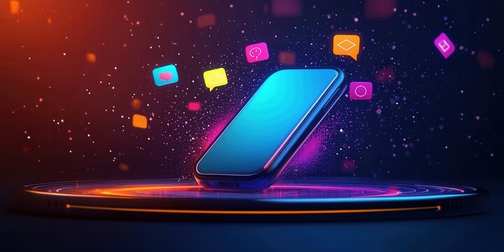 Smartphone App Icons Floating on Platform