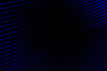 Abstract blue dots pattern on black background, digital wave texture with futuristic design