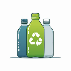 Illustration of three differently colored plastic bottles representing recycling and sustainability