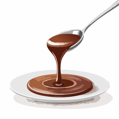 Brown Chocolate Sauce Pouring from Spoon onto Plate