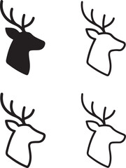 Deer icon set, forest animal silhouette, woodland wildlife symbol, deer minimal vector, line outline, filled black vector, thin stroke modern, isolated professional icon pack