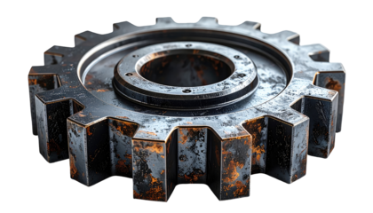 Close-up of a weathered metal gear