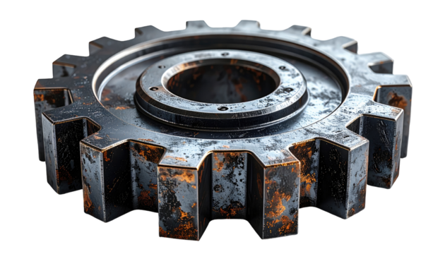 Close-up of a weathered metal gear