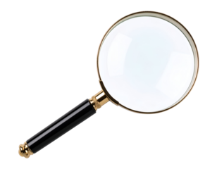 A vintage magnifying glass with a black handle and gold accents, ideal for enhancing small details and text.