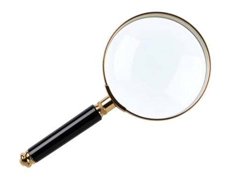 A vintage magnifying glass with a black handle and gold accents, ideal for enhancing small details and text.