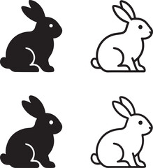 Rabbit icon set, black silhouette rabbit vector, editable rabbit minimal symbol, modern professional animal icons, rabbit black outline illustration, minimal rabbit vector