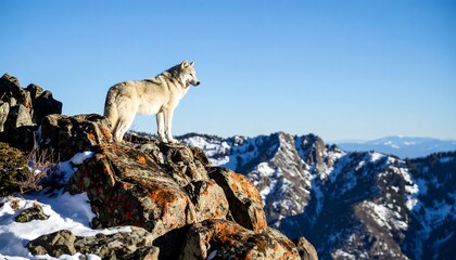 Majestic wolf atop a mountain peak