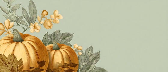 Vintage pumpkins and floral autumn thanksgiving background design template