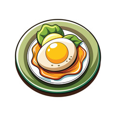 Delicious fried egg meal served hot on a green plate ready for breakfast