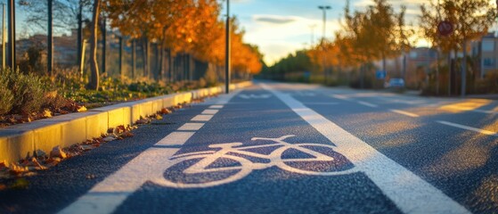 Bike lane autumn sunlight cityscape cycling path transportation