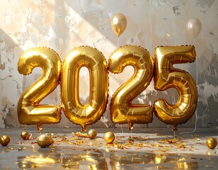 Golden balloons forming the year 2025 (1)