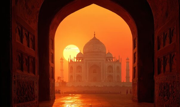 Taj Mahal at Sunset - A Timeless Architectural Wonder in India.