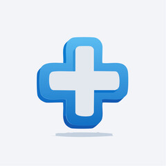 Modern and stylized blue cross symbol with soft shading for medical and healthcare representation