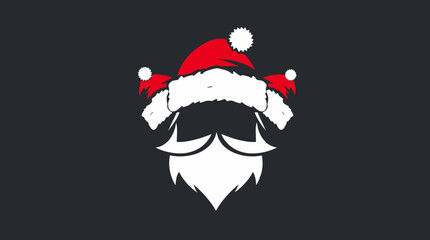 Minimalist graphic of Santa Claus's beard, mustache, and hat on a dark background.