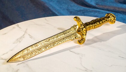 Ornate golden dagger on marble