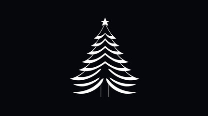 Stylized white Christmas tree silhouette on black background.