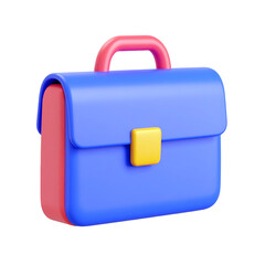 Playful 3D blue and red briefcase illustration on transparent background