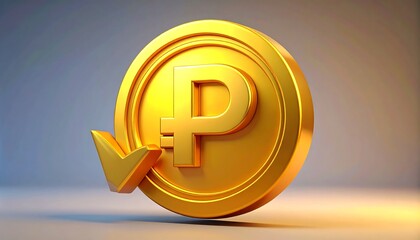 Golden coin with downward-pointing arrow and checkmark