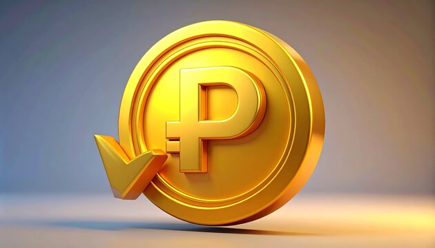 Golden coin with downward-pointing arrow and checkmark