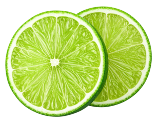 Two lime slices, vibrant green, detailed texture