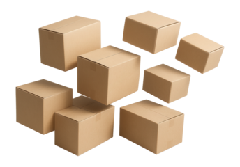 Floating light beige cardboard boxes in various sizes, suggesting shipment or delivery.