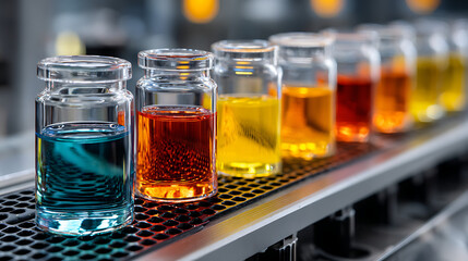 laboratory concept with colorful liquids in glass containers and advanced equipment showing precision research innovation and modern scientific progress