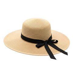 Beige Straw Sun Hat with Black Ribbon
