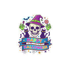 A vibrant vintage cartoon skull and crossbones illustration on a happy birthday card with a pirate flag and gothic tattoo art