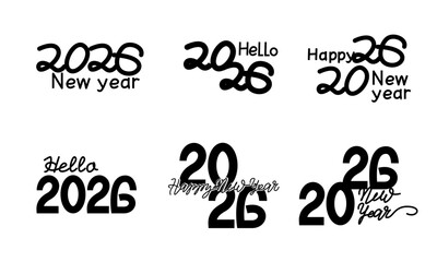Set of 2026 new year Calligraphy. Happy new year lettering collection for New year design. Vector illustration.