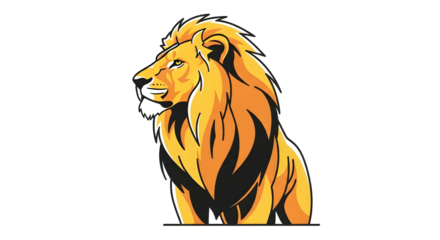 A stylized, golden lion with a thick mane sits facing left, depicted in a clean, vector illustration style against a white background.
