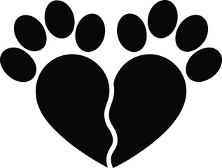 heart shaped dog and cat paw silhouette vector.e