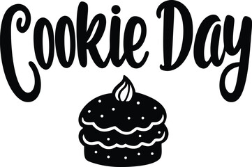  Text cookie day with cookie cake silhouette vector illustration