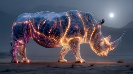 Mystical neon rhino in dark wilderness high resolution picture