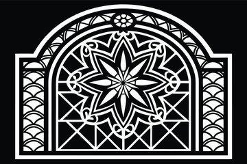 Beautiful geometric design inspired by traditional architecture with intricate patterns and shapes in black and white