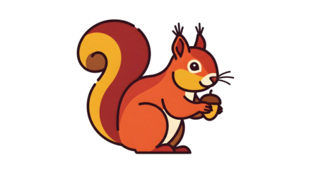 Cute cartoon squirrel holding an acorn, outlined in simple lines.