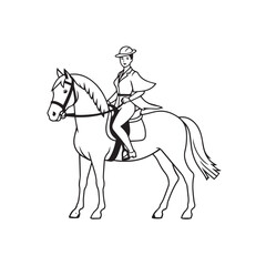 Black and white line art of a beautiful woman with perfect body riding horse elegant minimalist illustration
