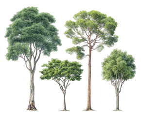 Obraz premium Set of trees isolated on white background