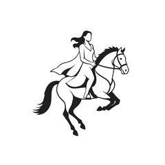 Black and white line art of a beautiful woman with perfect body riding horse elegant minimalist illustration